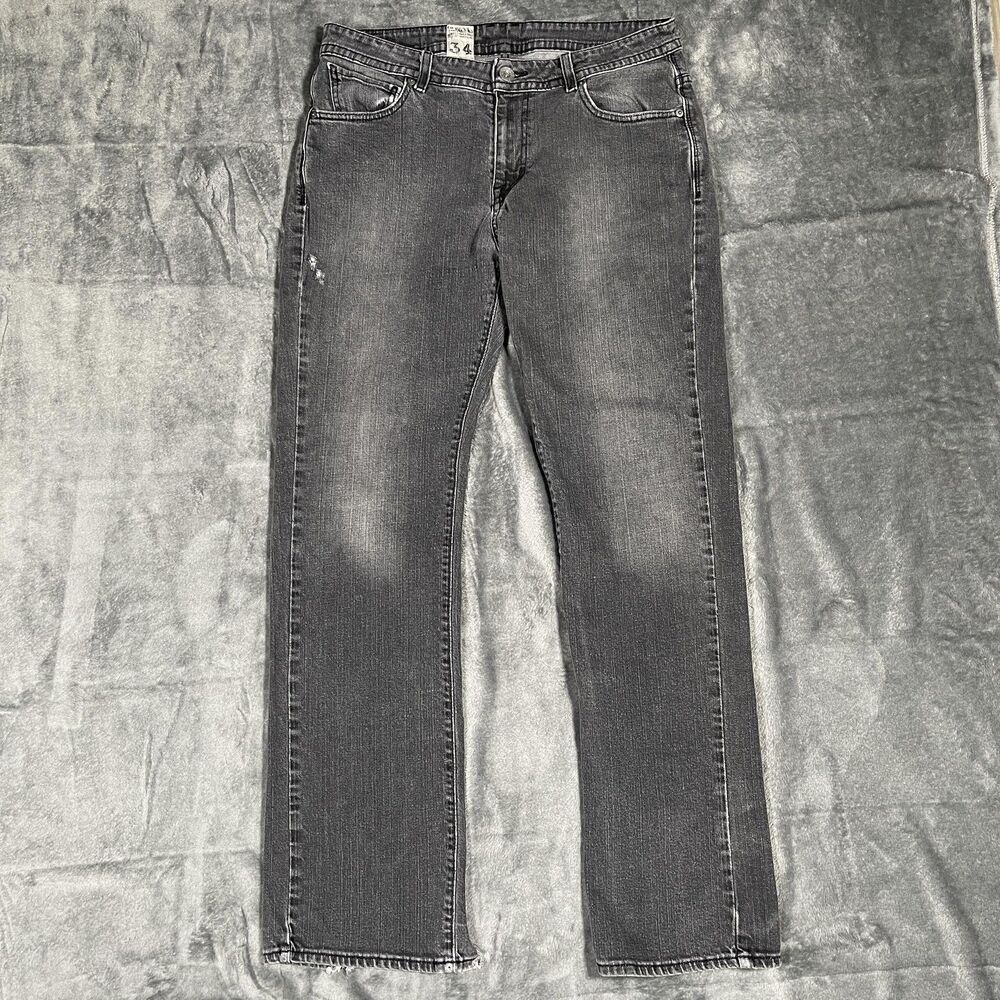 Volcom Jeans Mens 34x32 Gray Charcoal Wash Straight Distressed Stretch Denim